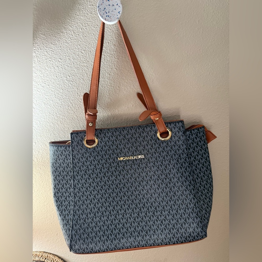 Michael Kors Navy and Tan Tote Bag